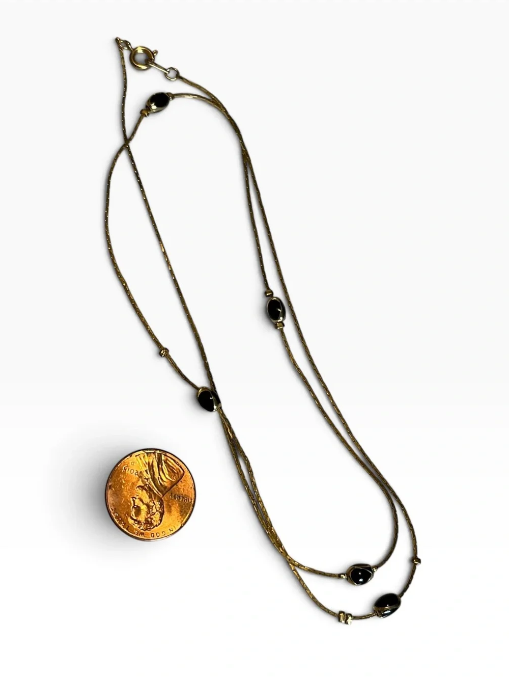 Vintage Gold Tone Black Ball Necklace CC X